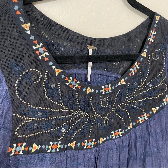SOLD Free People beaded embroidered long sleeve tunic top blouse S tribal - Picture 4 of 13